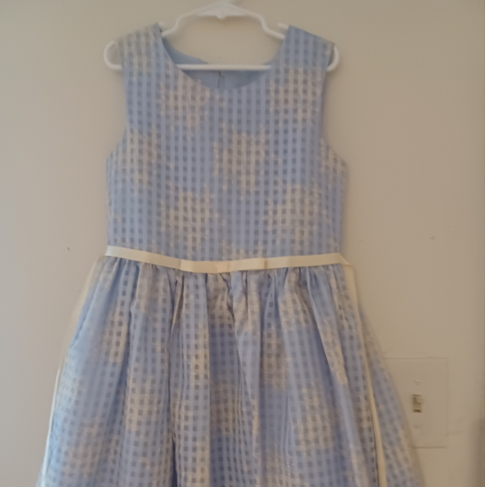 Blue and Ivory Lined Floral Kids Dress